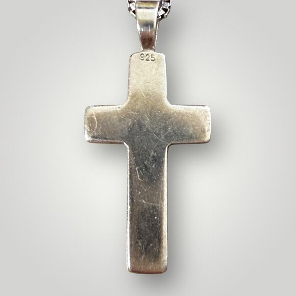 925 Sterling Silver Abalone Cross Pendant with Italian Chain Necklace 20 inch - Picture 3 of 6